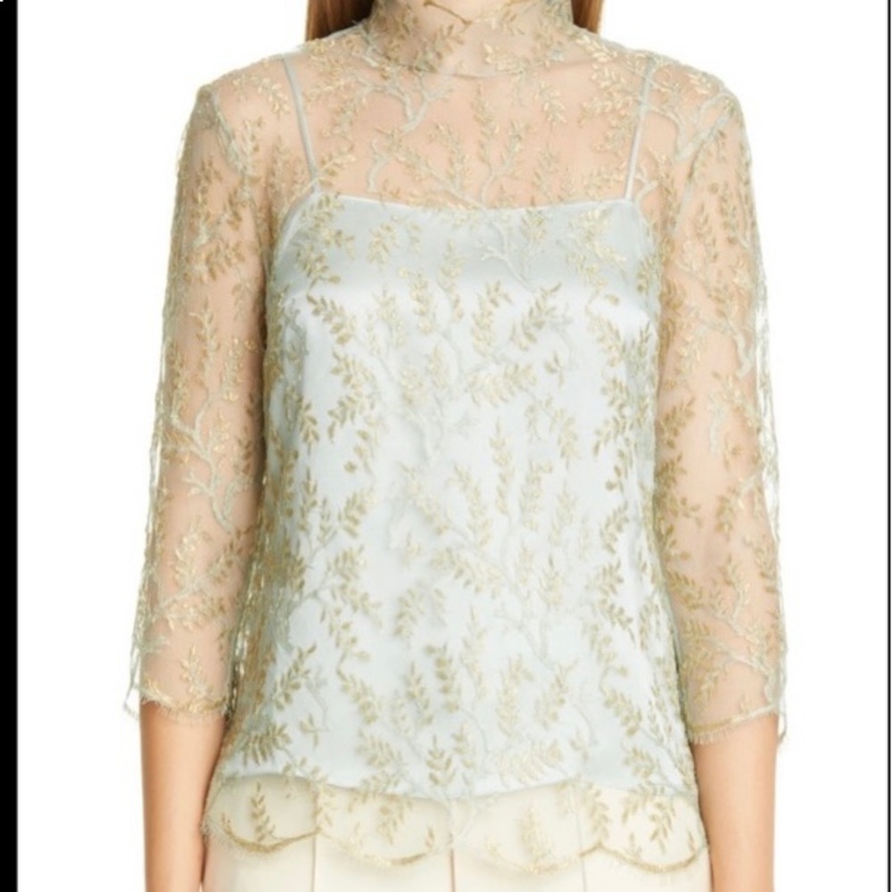 Adam Lippes Chantilly Lace Turtleneck Top